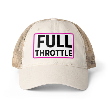 FULL THROTTLE Embroidered Washed Mesh-Back Cap | Funny Ponytail Cap | Vintage Women's Baseball Cap Description Concealed Ponytail Opening
