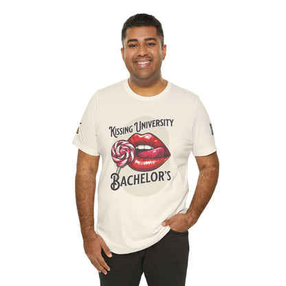 Kissing University Bachelor’s Graphic T-Shirt | Flirty Retro Tee | Funny Kissing Shirt