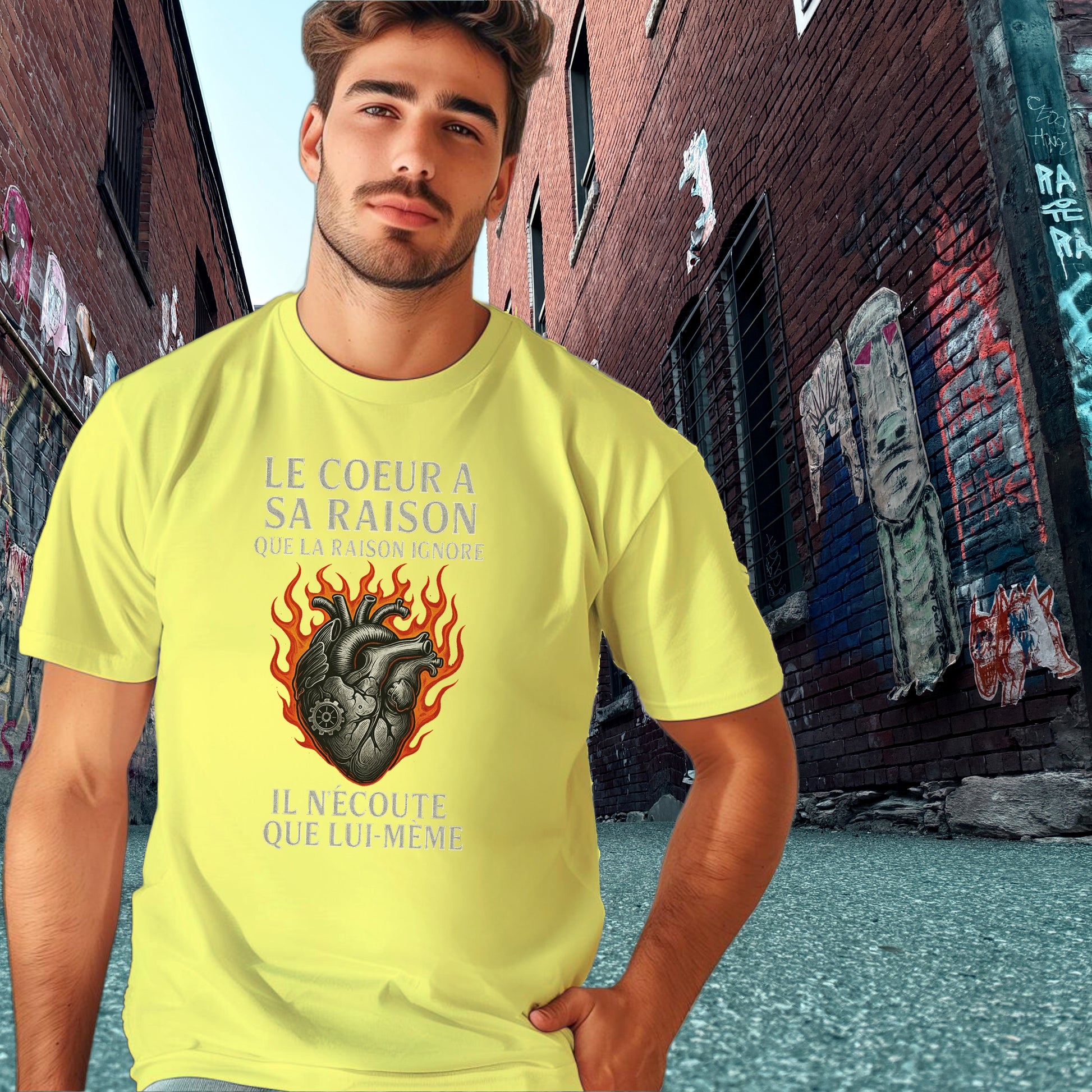 Heart Flame Graphic Tee with French Quote