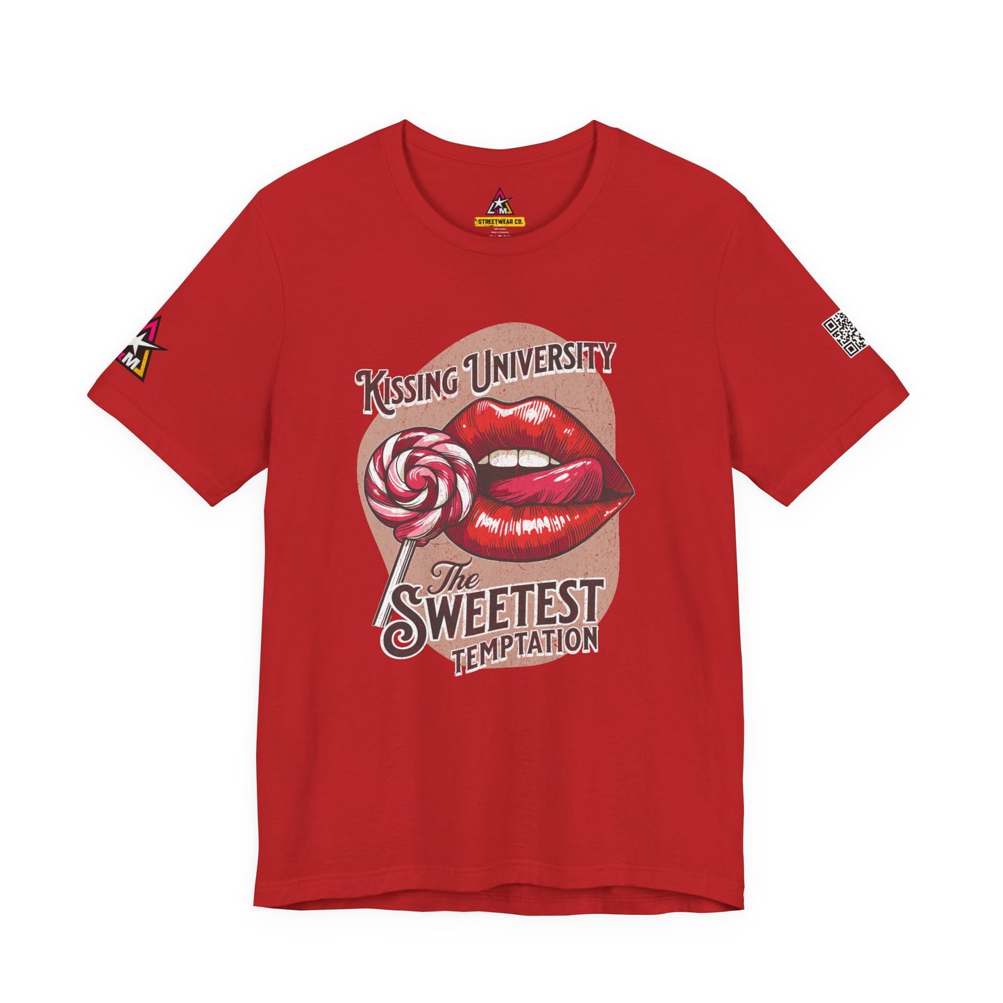 Kissing University Graphic T-Shirt | Sweetest Temptation Tee | Flirty Retro Streetwear Shirt