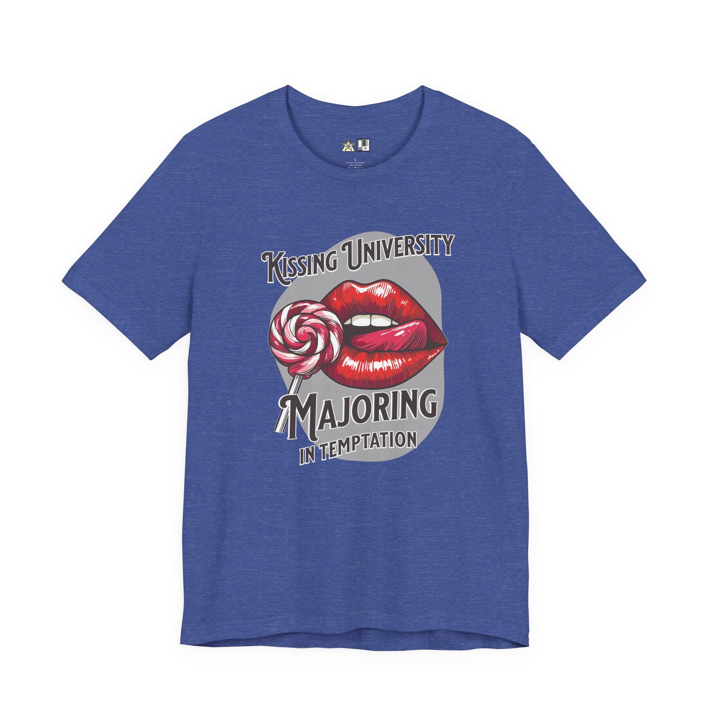 “KISSING UNIVERSITY MAJORING IN TEMPTATION.” Provocative Lips Graphic T-Shirt