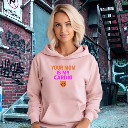 Your Mom is My Cardio Hoodie with Fun Emoji Design