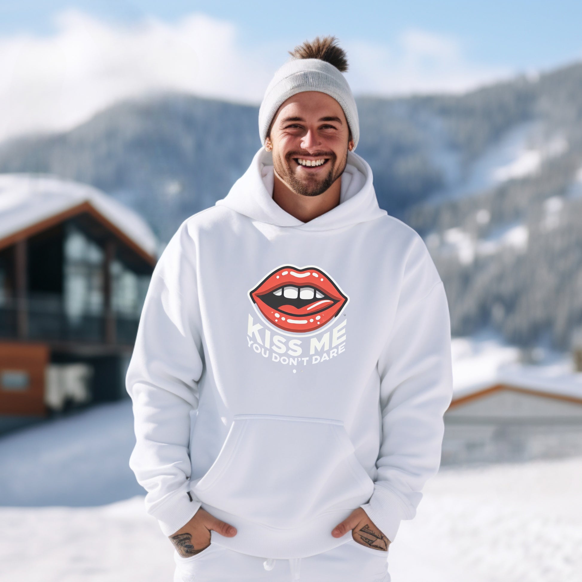 Kiss Me You Don't Dare White Hoodie product