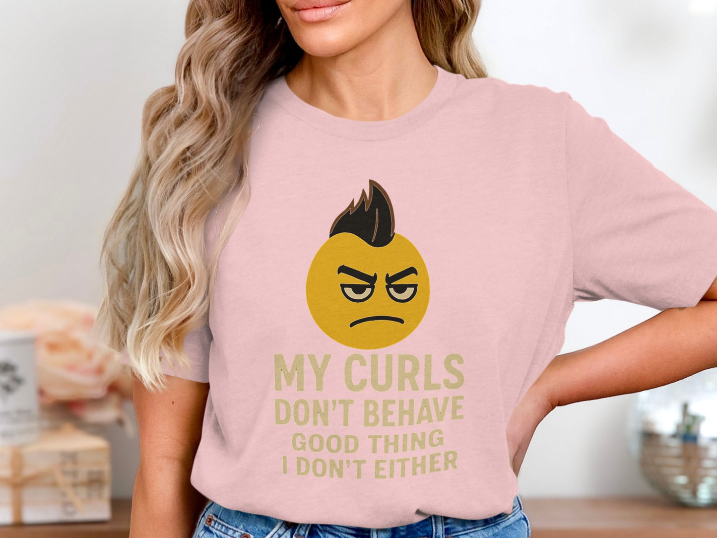 My Curls Don't Behave Funny Emoji Face Shirt product type