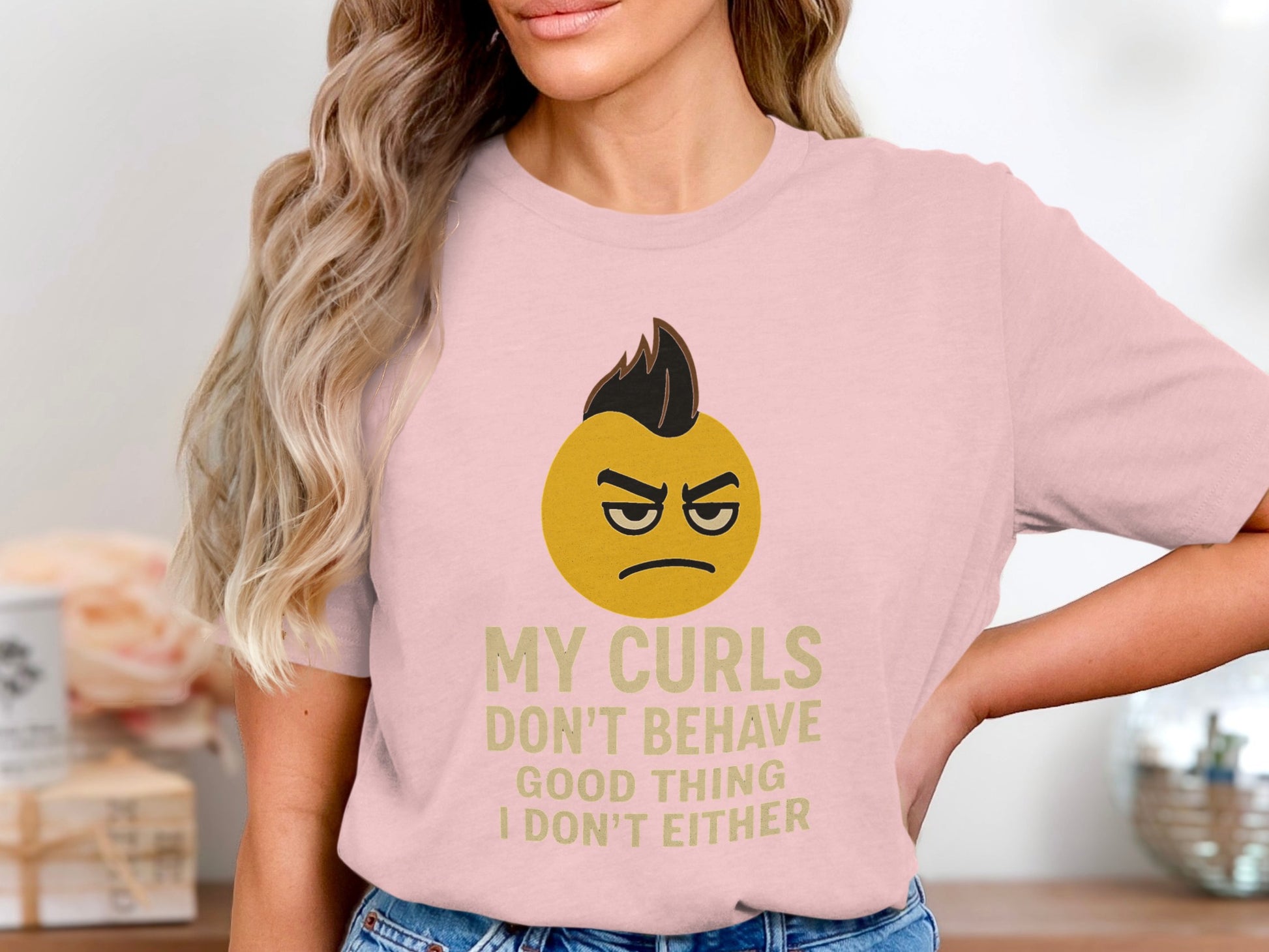 My Curls Don't Behave Funny Emoji Face Shirt product type