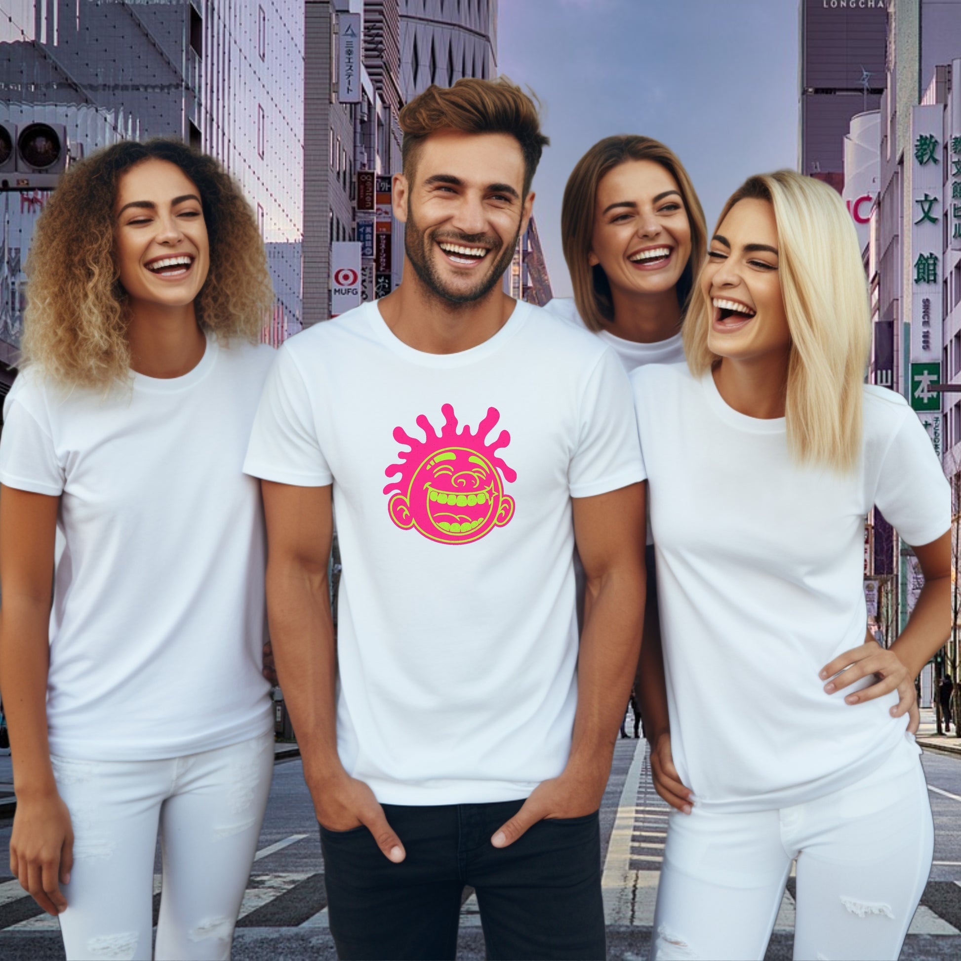 Colorful Smiling Face Graphic on Casual Shirt