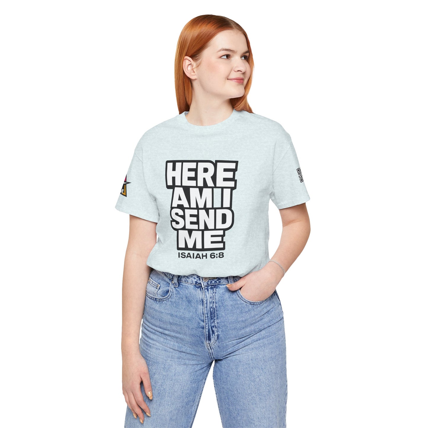Here Am I, Send Me Graphic T-Shirt | Isaiah 6:8 Christian Tee | Faith Statement Shirt