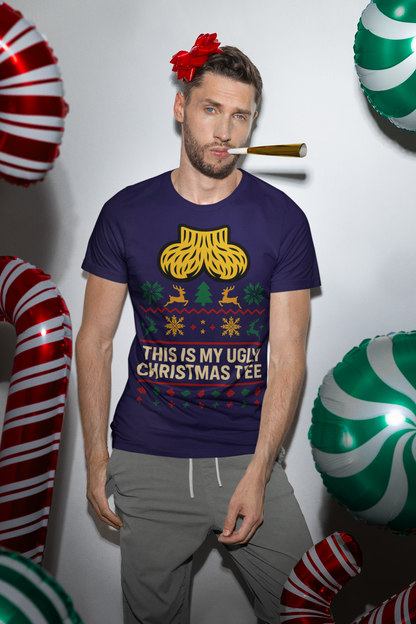 This Is My Ugly Christmas Tee Bold Reindeer & Gold Balls Ornament Holiday T-Shirt