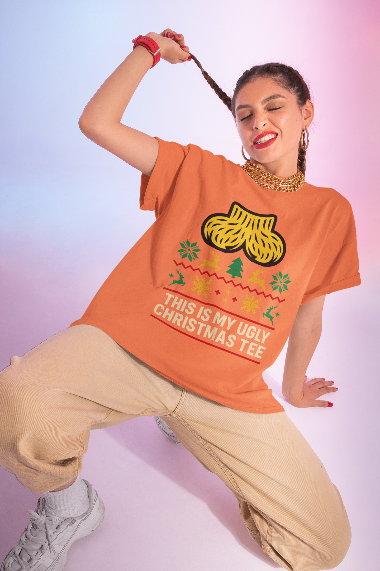 This Is My Ugly Christmas Tee Bold Reindeer & Gold Balls Ornament Holiday T-Shirt