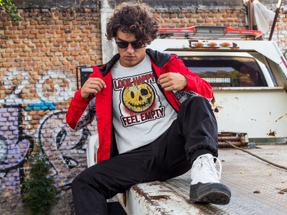 LOOK HAPPY FEEL EMPTY UNISEX STREETWEAR GRAPHIC TEE
