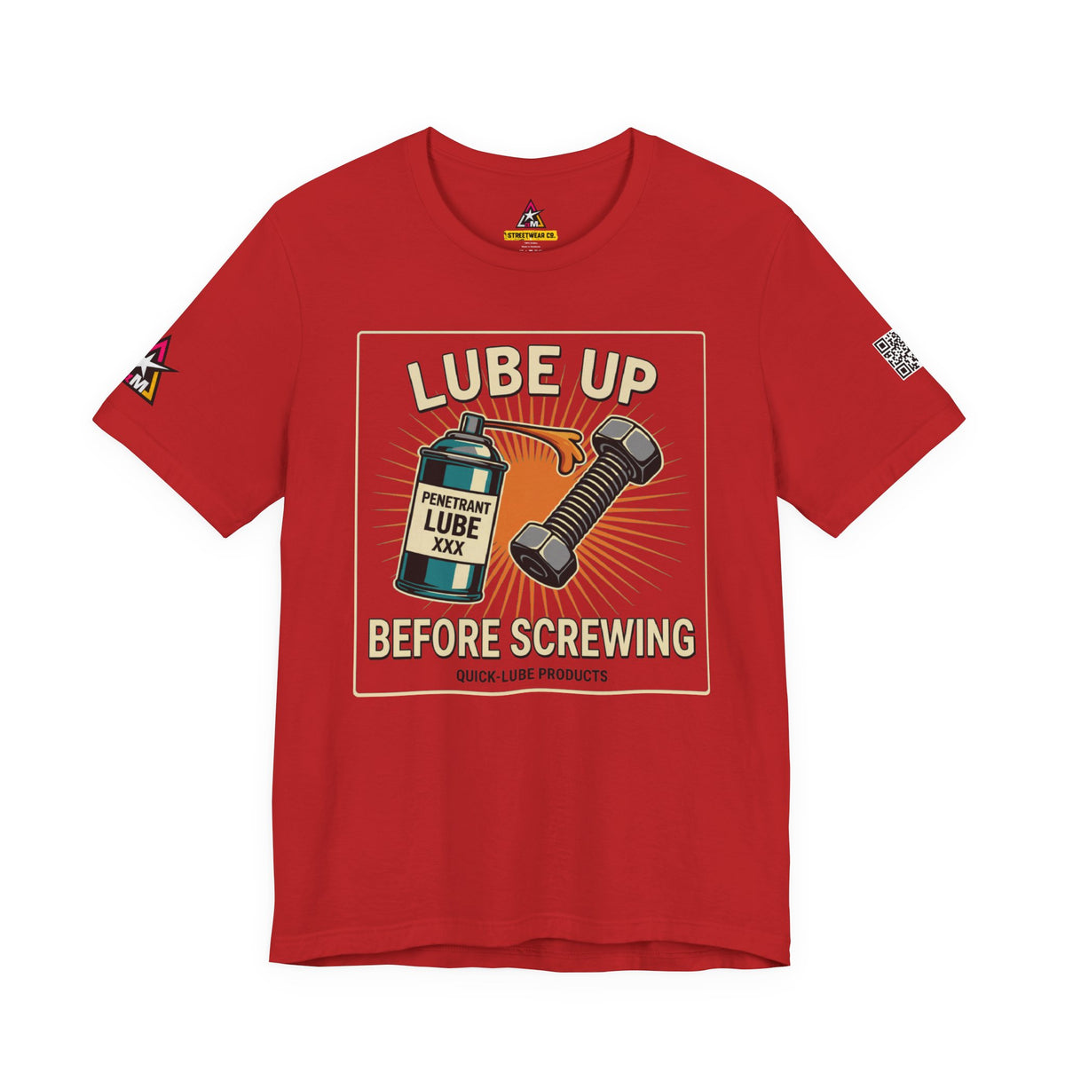 LUBE UP BEFORE SCREWING Graphic T-Shirt | Funny Mechanic Tee | Dirty Garage Humor Shirt | Vintage Automotive Tee