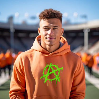 Bright Orange Hoodie with Green Anarchy Logo