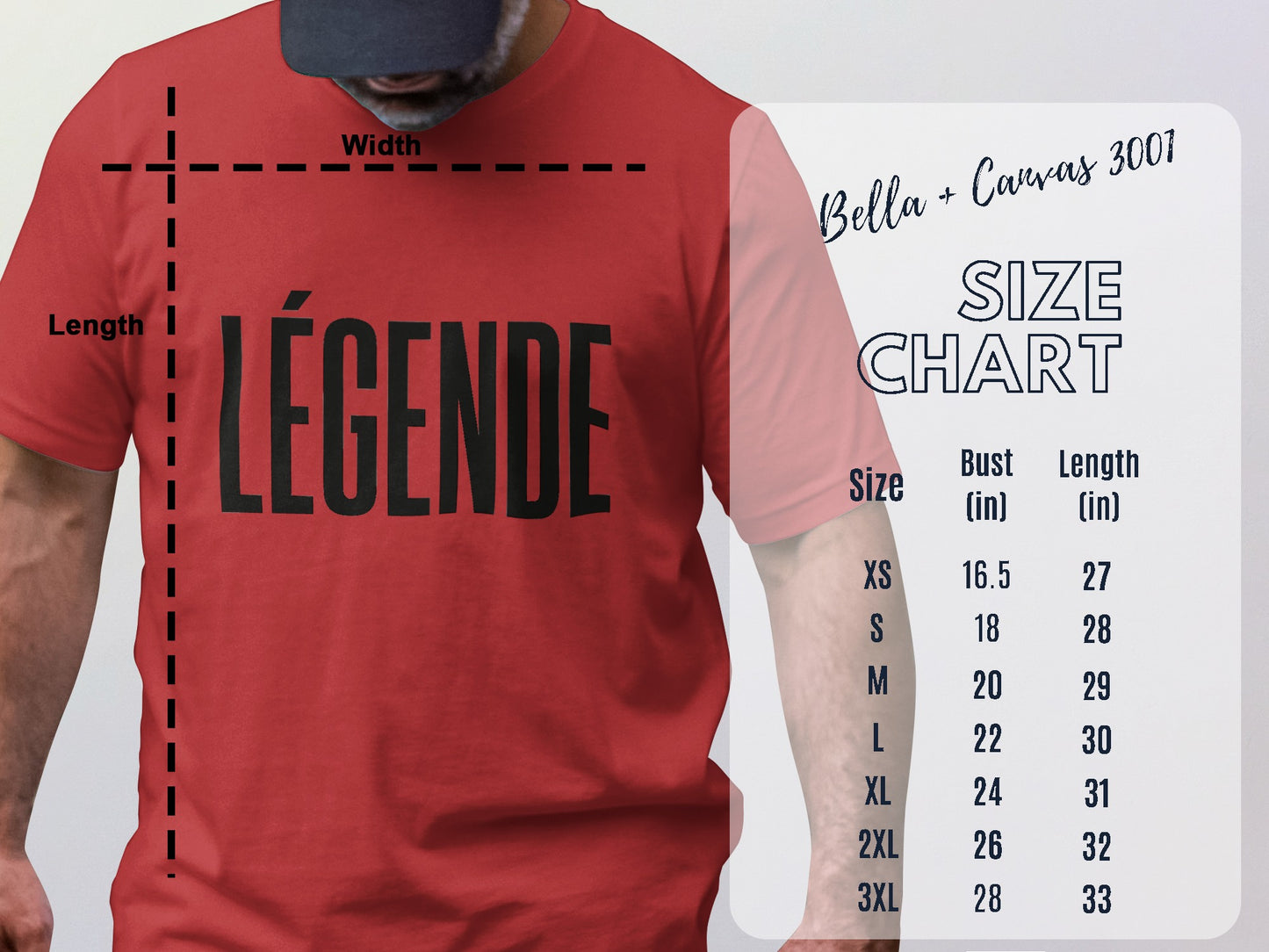 LÉGENDE Graphic T-Shirt Detailed Size Chart