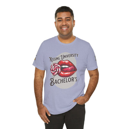 Kissing University Bachelor’s Graphic T-Shirt | Flirty Retro Tee | Funny Kissing Shirt