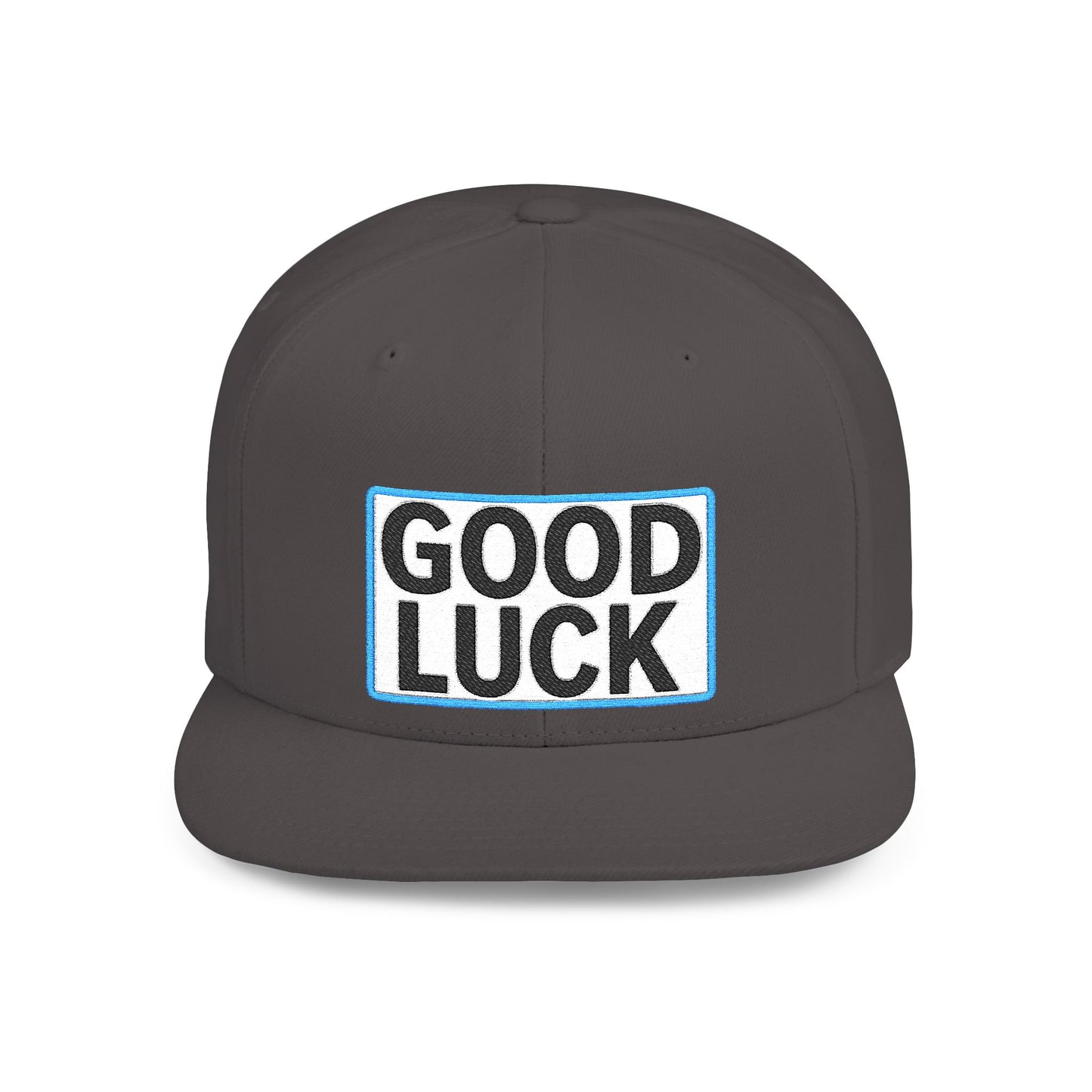 GOOD LUCK Embroidered Flat Bill Snapback Cap | Lucky Statement Hat | Streetwear Baseball Cap