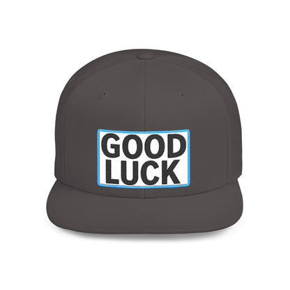 GOOD LUCK Embroidered Flat Bill Snapback Cap | Lucky Statement Hat | Streetwear Baseball Cap