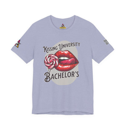 Kissing University Bachelor’s Graphic T-Shirt | Flirty Retro Tee | Funny Kissing Shirt