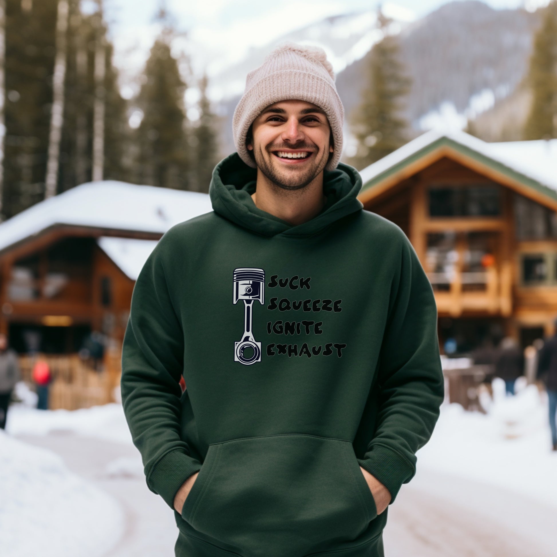 Suck Squeeze Ignite Exhaust Hoodie for Car Enthusiasts