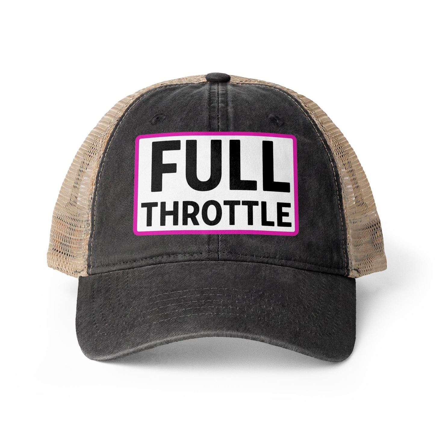 FULL THROTTLE Embroidered Washed Mesh-Back Cap | Funny Ponytail Cap | Vintage Women's Baseball Cap Description Concealed Ponytail Opening