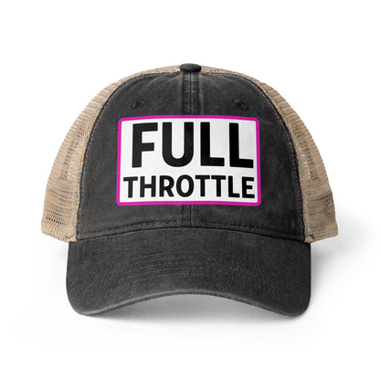 FULL THROTTLE Embroidered Washed Mesh-Back Cap | Funny Ponytail Cap | Vintage Women's Baseball Cap Description Concealed Ponytail Opening