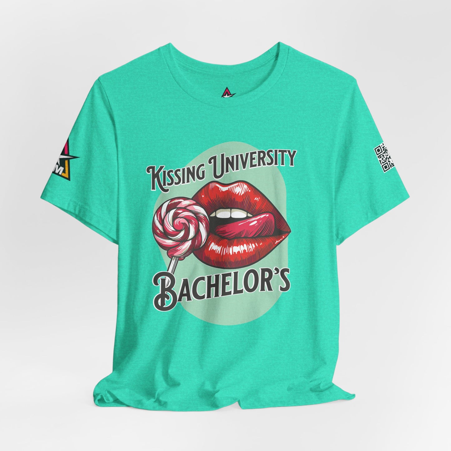 Kissing University Bachelor’s Graphic T-Shirt | Flirty Retro Tee | Funny Kissing Shirt