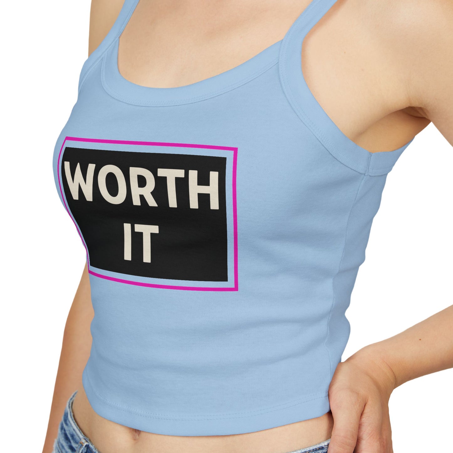 WORTH IT | Funny Dating Graphic Spaghetti Tank | Flirty Confidence Streetwear