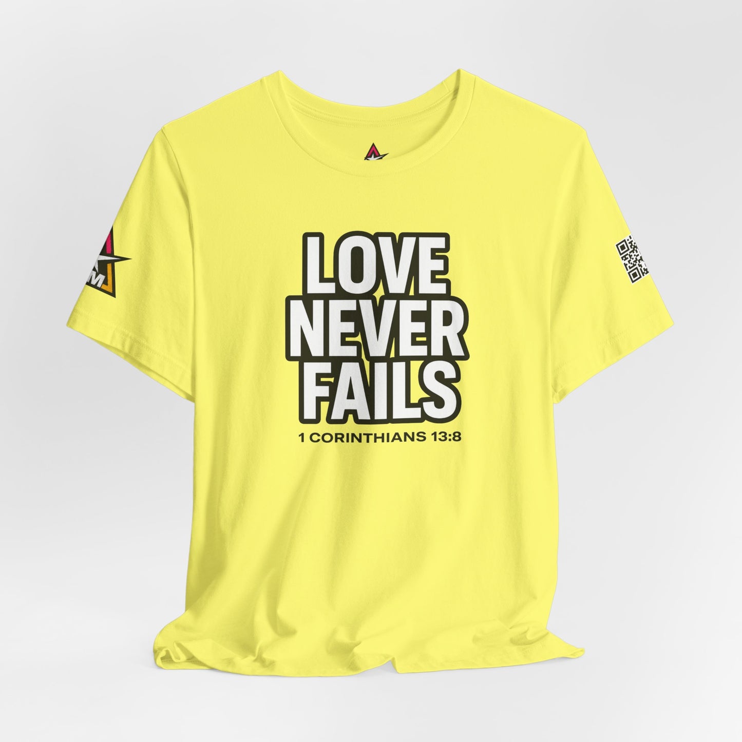 Love Never Fails Graphic T-Shirt | 1 Corinthians 13:8 Christian Tee | Faith & Love Streetwear