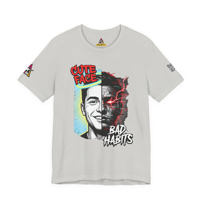 CUTE FACE BAD HABITS Graphic T-Shirt | Split Face Streetwear Tee | Edgy Unisex Graphic Shirt | Alternative Streetwear