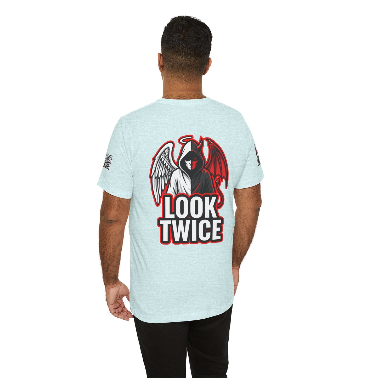 LOOK TWICE Angel & Devil Graphic T-Shirt | Duality Streetwear Tee | Good vs Evil Shirt | Unisex Graphic Tee