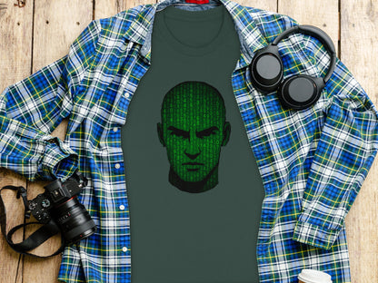 Green Code Face Graphic T-Shirt for Men and Women