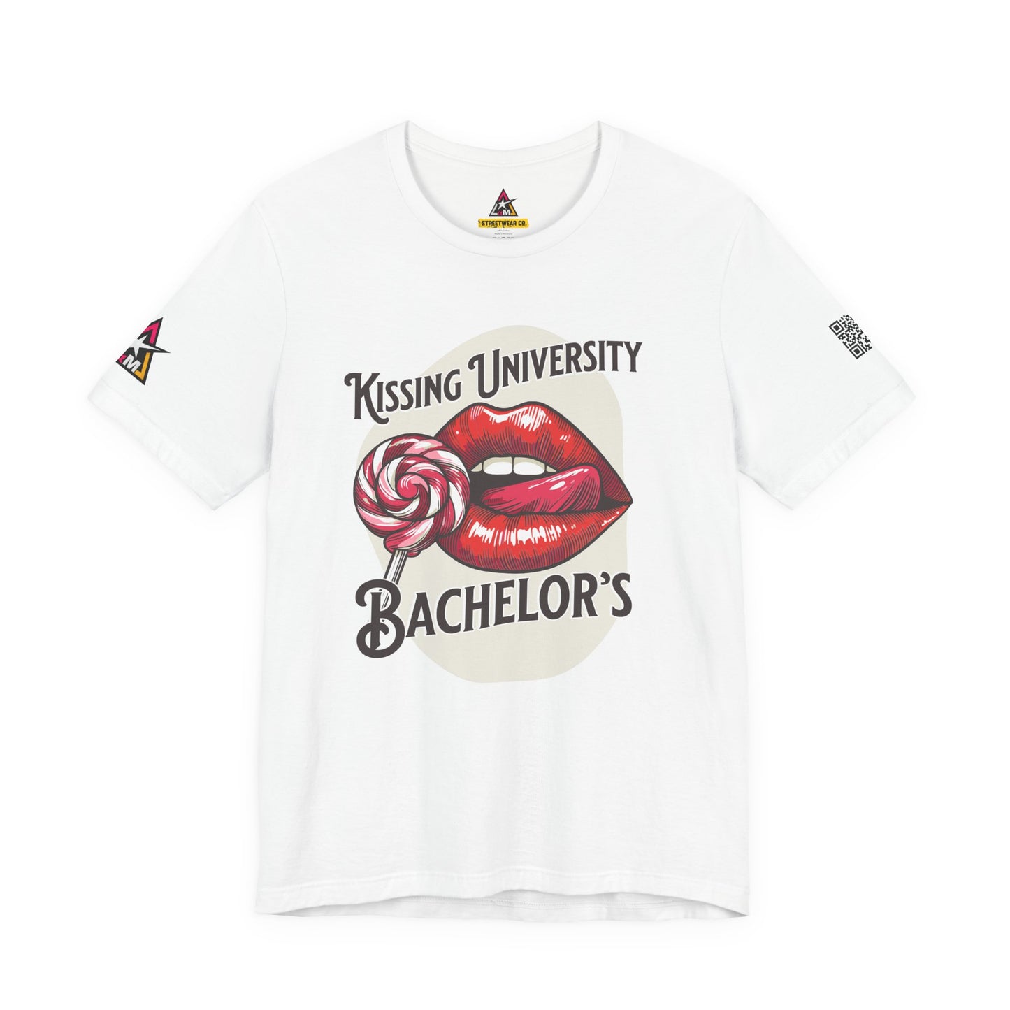 Kissing University Bachelor’s Graphic T-Shirt | Flirty Retro Tee | Funny Kissing Shirt