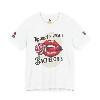 Kissing University Bachelor’s Graphic T-Shirt | Flirty Retro Tee | Funny Kissing Shirt