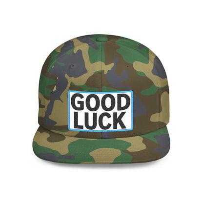 GOOD LUCK Embroidered Flat Bill Snapback Cap | Lucky Statement Hat | Streetwear Baseball Cap