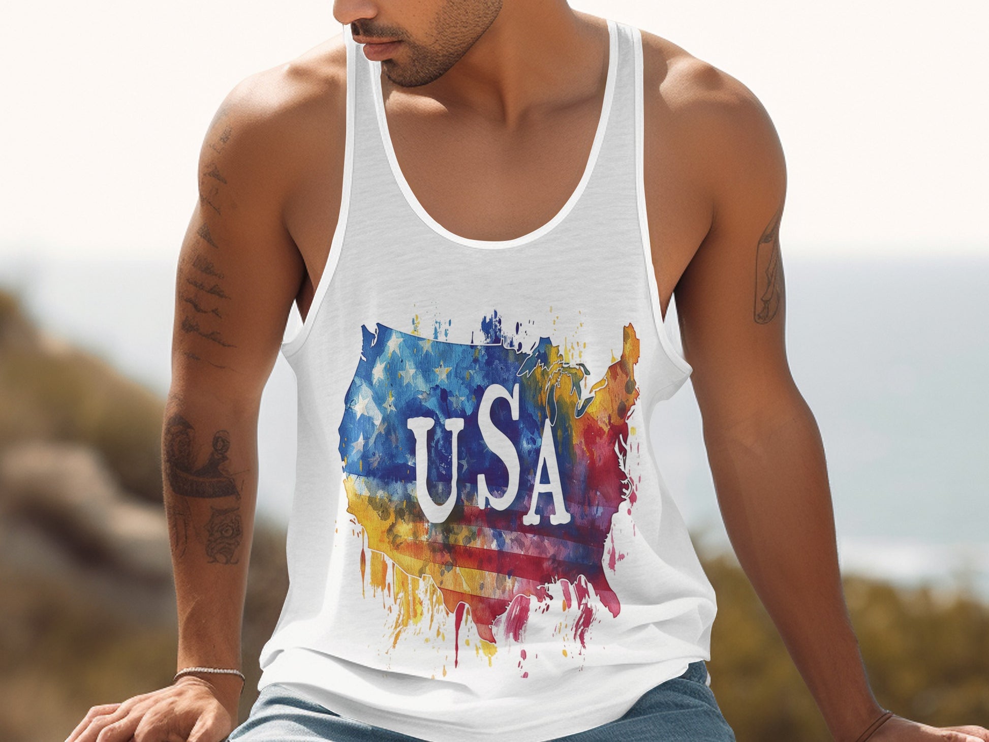USA Map with Paint Splatter Men's Tank product