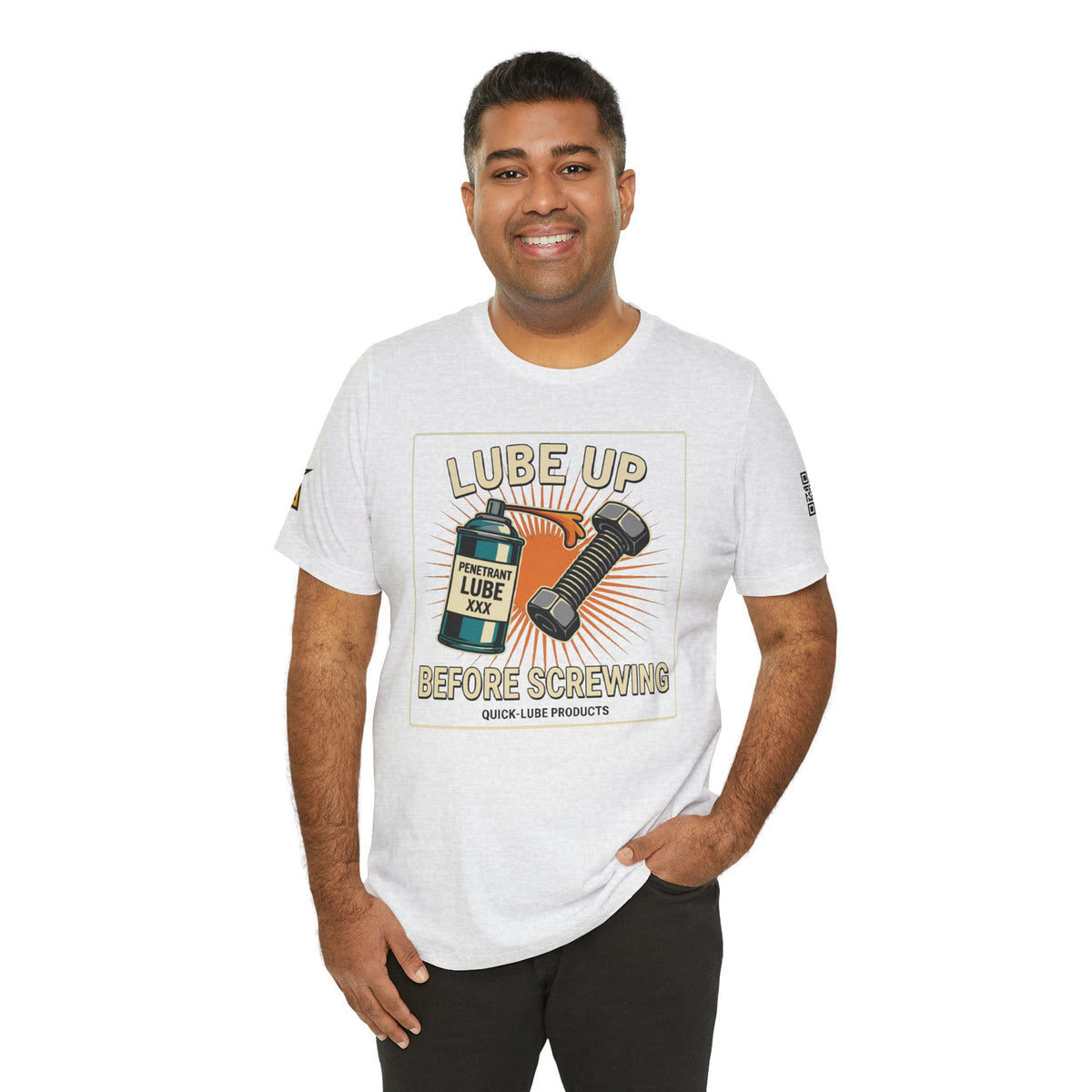 LUBE UP BEFORE SCREWING Graphic T-Shirt | Funny Mechanic Tee | Dirty Garage Humor Shirt | Vintage Automotive Tee