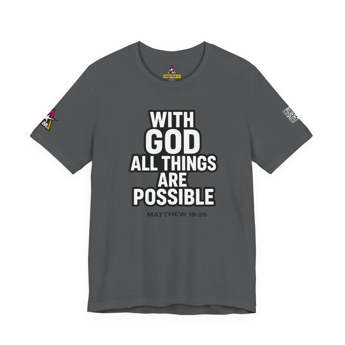 With God All Things Are Possible Graphic T-Shirt | Matthew 19:26 Christian Tee | Faith & Strength Streetwear