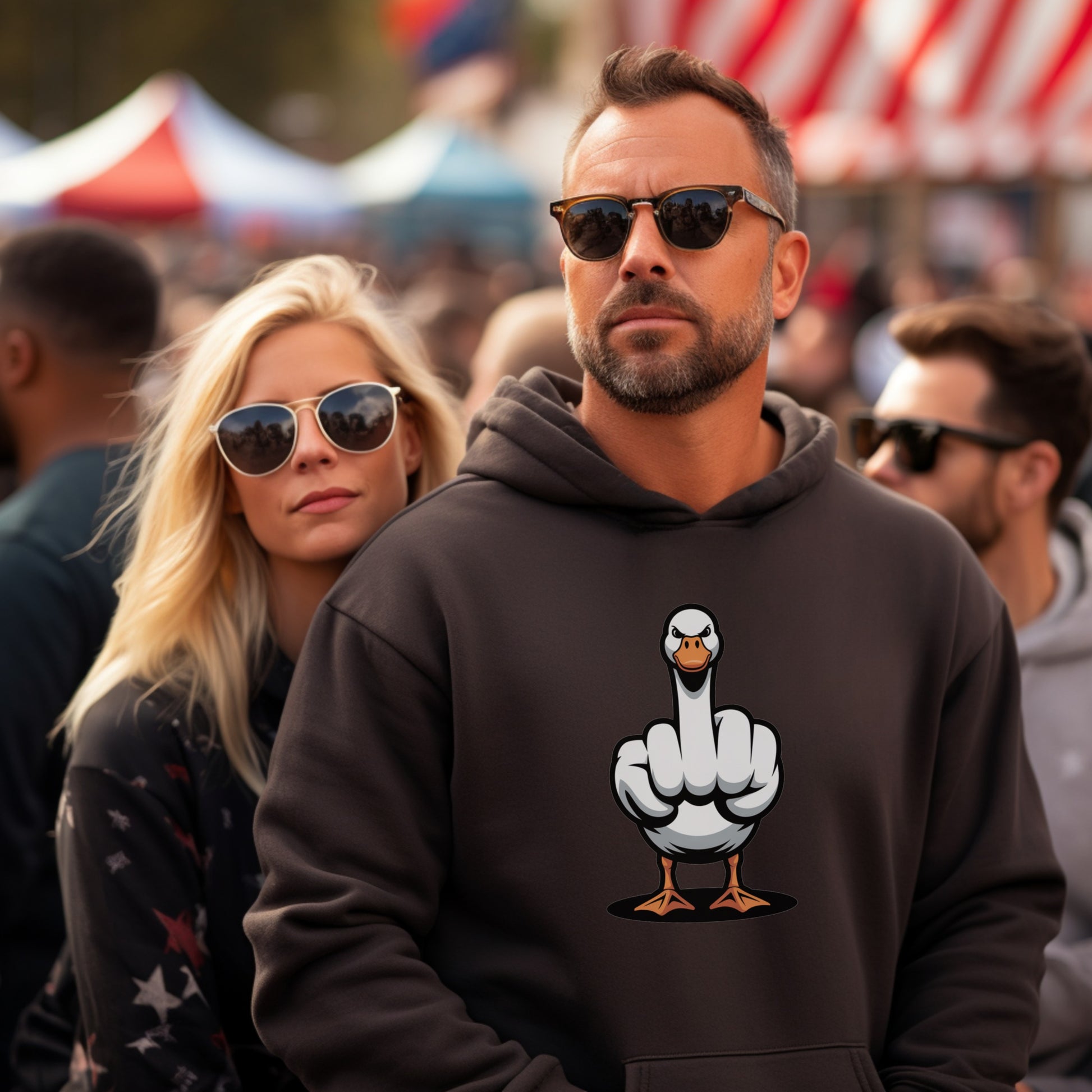 Men's Graphic Hoodie with Funny Duck Middle Finger Print