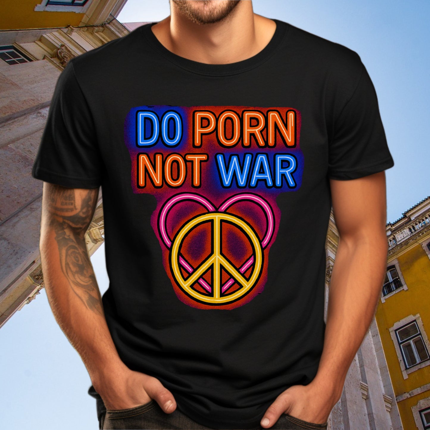 Do Porn Not War Peace Sign Graphic Tee Shirt product
