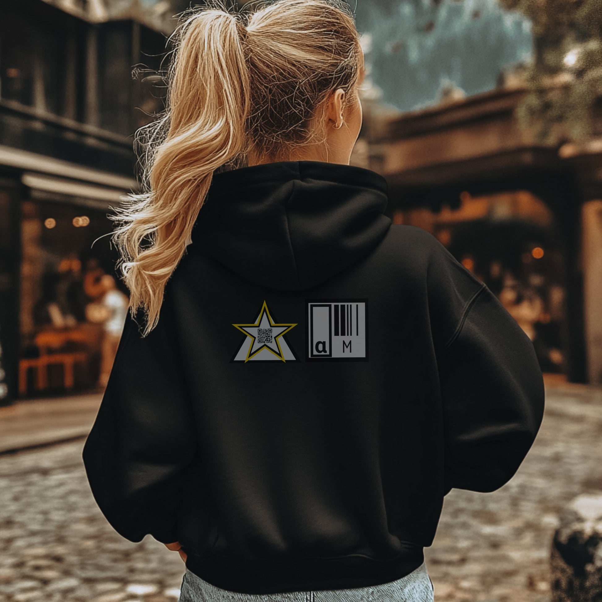 Stylish Star and Barcode Design Hoodie