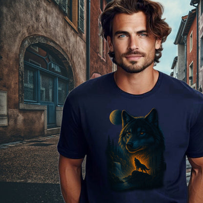 Wolf Howling at Night Graphic T-Shirt