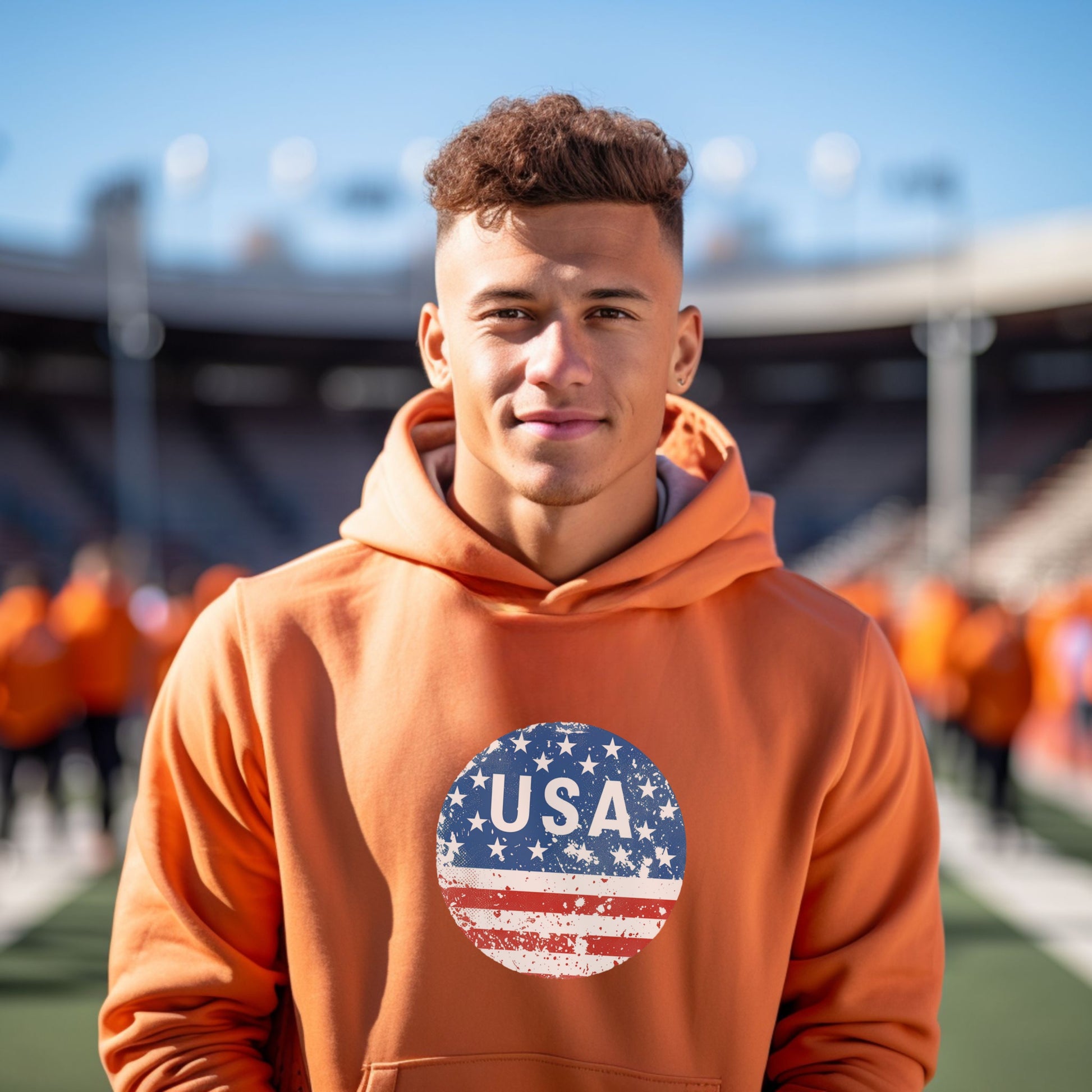 USA Flag Circle Design in Orange Hoodie product type