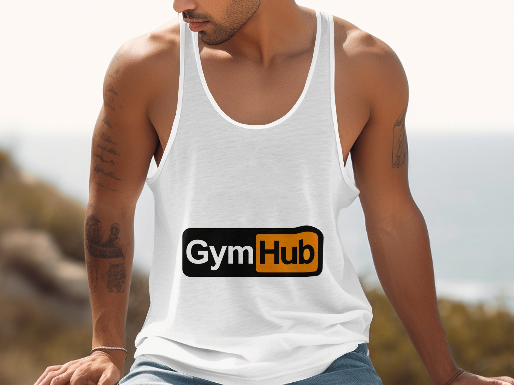 GymHub Logo White Sleeveless Gym Tank Top product type