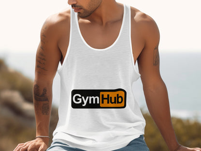 GymHub Logo White Sleeveless Gym Tank Top product type