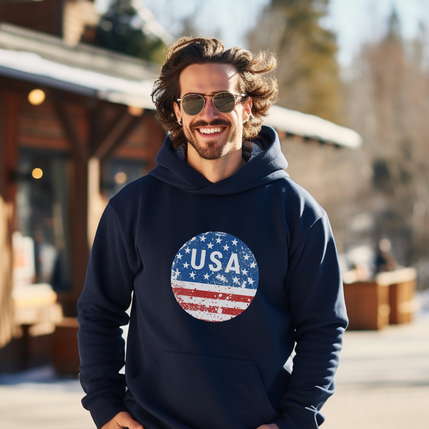Stylish Navy USA Hoodie For Casual Wear Product