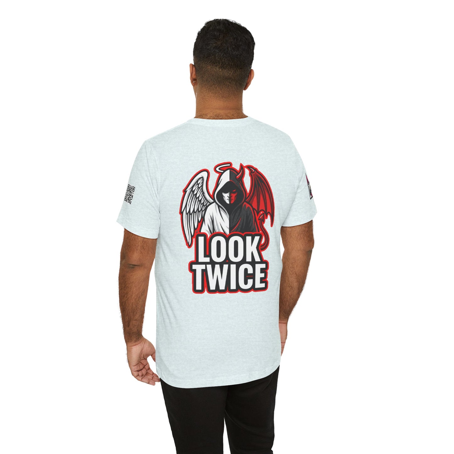 LOOK TWICE Angel & Devil Graphic T-Shirt | Duality Streetwear Tee | Good vs Evil Shirt | Unisex Graphic Tee