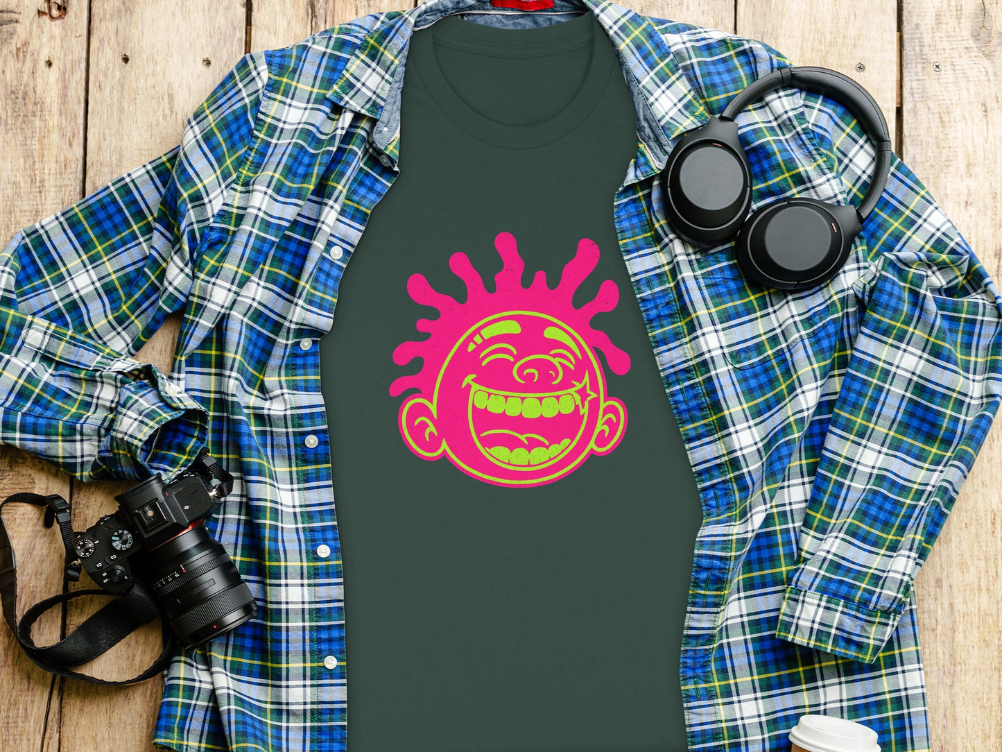 Funny Cartoon Smiling Face Printed Dark Tee product