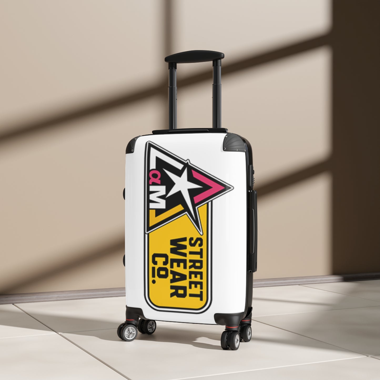 AlphaMens Streetwear Logo Carry-On Suitcase | Hard Shell Spinner Luggage | Travel Cabin Suitcase