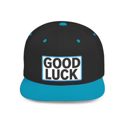 GOOD LUCK Embroidered Flat Bill Snapback Cap | Lucky Statement Hat | Streetwear Baseball Cap