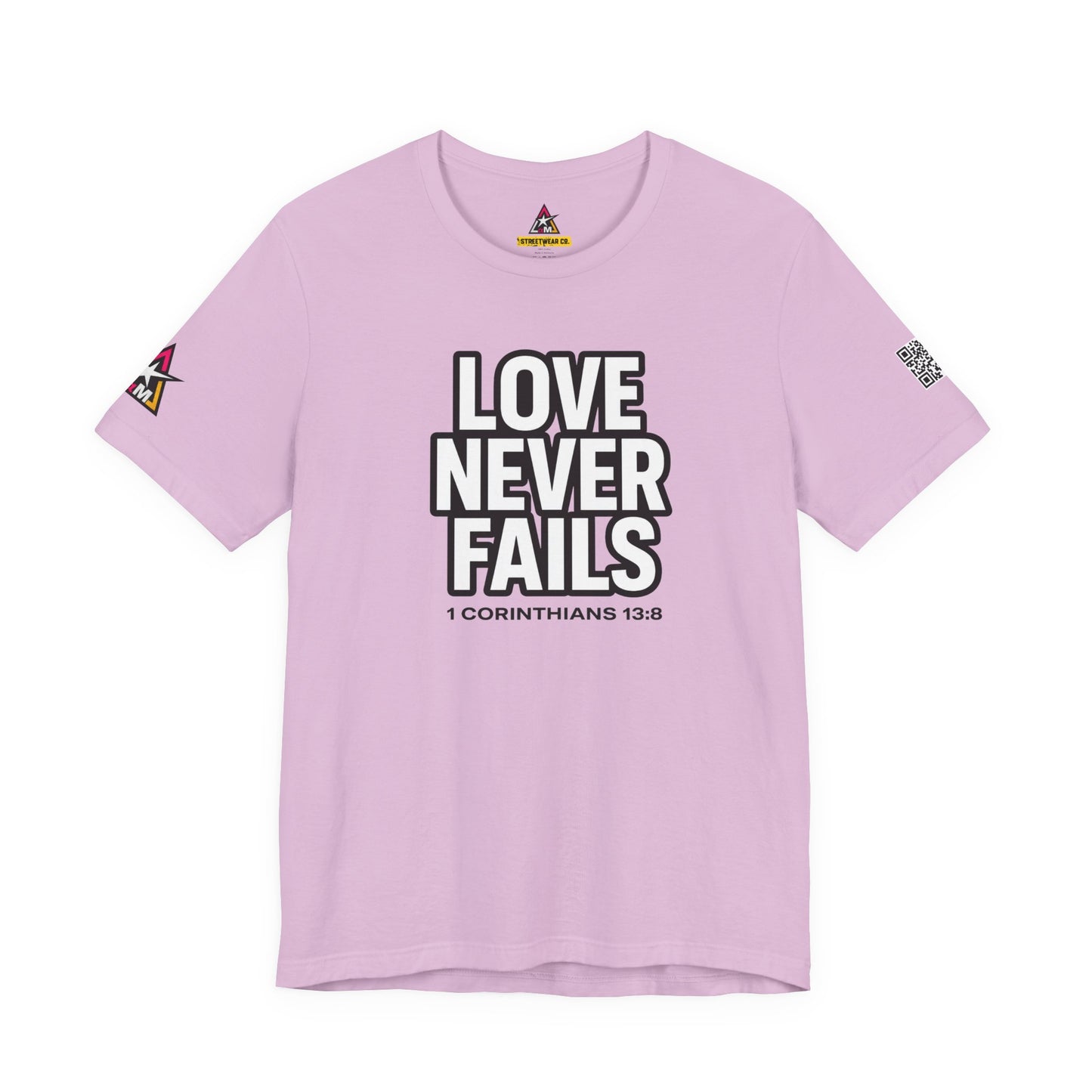 Love Never Fails Graphic T-Shirt | 1 Corinthians 13:8 Christian Tee | Faith & Love Streetwear