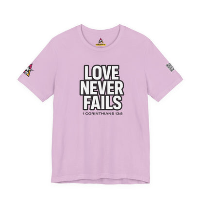 Love Never Fails Graphic T-Shirt | 1 Corinthians 13:8 Christian Tee | Faith & Love Streetwear